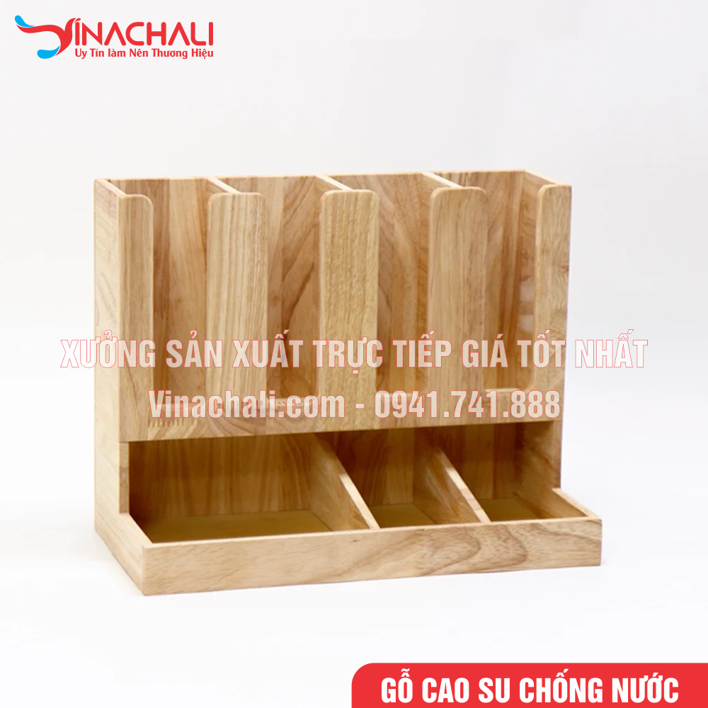 Kệ để ly trà sữa bằng gỗ cao su đẹp chắc chắn