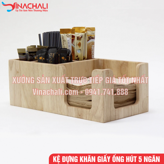 Kệ đựng khăn giấy, ống hút 5 ngăn
