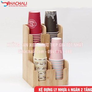 Kệ Đựng Ly Trà Sữa , Khay Đựng Ly Nhựa, Ly Giấy, 4 Ngăn 2 Tầng - KTS05